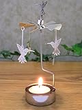 Hummingbird - Spinning Candle with Rotating Humming Bird Charms - Laser Cut Silver Metal with BONUS Smokeless Tealight Candle Included