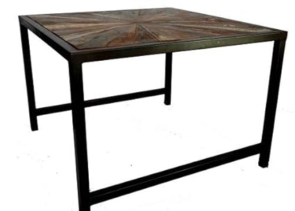 Old Painted Teak Coffee Side Table With Antiqued Metal Frame 60cm