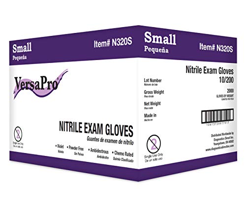 Nitrile Exam Gloves - Medical Grade, Powder Free, Latex Rubber Free, Disposable, Non Sterile, Food Safe, Indigo color, 200 Count, Size Small