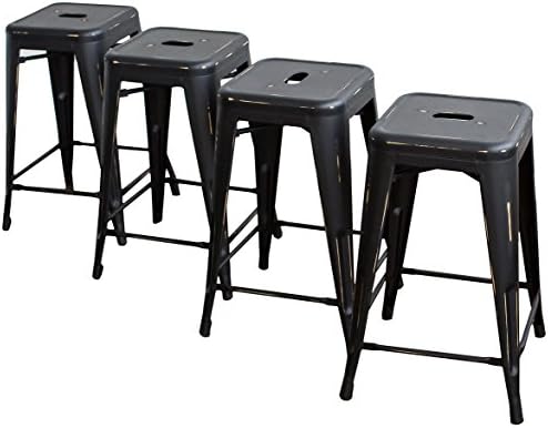Buschman Counter Height Metal Bar Stools, Indoor/Outdoor, Stackable, 24" H, Antique Black, Set of 4