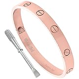 Stainless Steel Screw Head Bangle Bracelet for Women Oval Rose Gold 7mm wide, fits 6.5 - 8 inch wrists