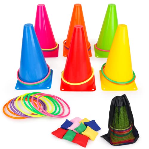 3 in 1 Carnival Games Set, Soft Plastic Cones Cornhole Bean Bags Ring