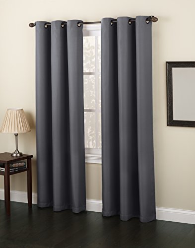 No. 918 Montego Casual Textured Grommet Curtain Panel, 48" x 84", Charcoal Gray