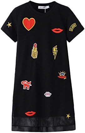 AuroraBaby Little Big Girls’ Casual Dresses Size 7-16 Cotton Black For Party