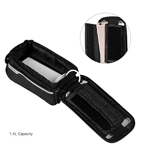 ORFORD Bike Bags Frame Waterproof Bicycle Phone Bag Waterproof Top Tube, Touch Screen Bike Mobile Phone Bags, Top Tube Phone Bag, Cycling Front Frame Bag iPhone 8 7 Plus 6s 6 Plus Below 6" (Black)