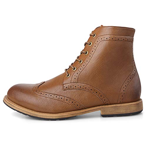 Men's Wingtip Oxford Boots Chukka-Lace-Up Zip Boots Ankle Dress Boots Work Combat Hike Brown 10 - Thumbnail 3