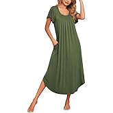 Ekouaer Long Nightgowns for Women with Pockets Short Sleeves Moo Moos for Women Casual Maxi Dress House Dresses S-XXXL