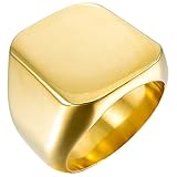 UM Jewelry Mens Stainless Steel Biker Signet Style Classic Ring Engravable Heavy Polished, Gold Tone