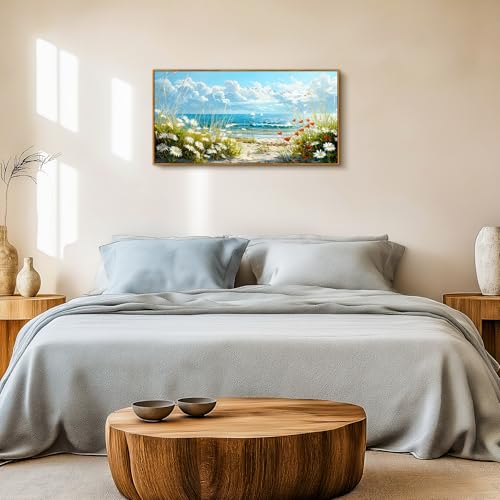 hyidecorart Large Modern Living Room Decoration Paintings, 50 x 100 cm, Flowers, Beach, Decorative Pictures, Canvas Picture with Frames, Suitable for Bedrooms, Hallways, Dining Rooms