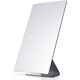 NEZZOE Rectangular Free-Standing Frameless Makeup Mirror, 12" x 7" | 1X Vanity Mirror with Adjustable Tilt, Metal Base, for Desk, Bathroom Countertop or Windowsill