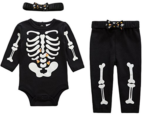 Baby Boys Girls Skeleton Romper Suit Halloween Costume Playsuit With Headband