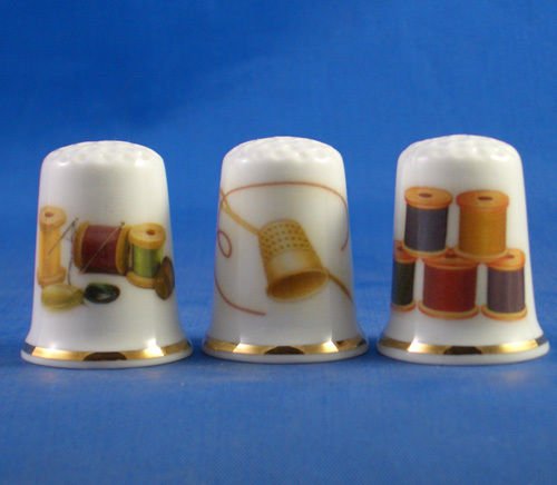 Porcelain China Collectable Thimbles - Set of Three Sewing Collection