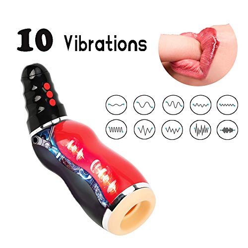 Male Masturbator Cup Adult Sex Toys for Men, Automatic Electric 5 Clamping+ 10 Vibrating with Various Girls Moans Stroker Masturbation Cup Rechargeable 3D Realistic Vagina Massage Vibrator (RED)
