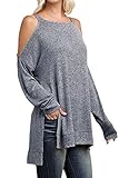 HOTAPEI Women's Asymmetric Cold Shoulder Side Split Long Sleeve Blouse Tunic Shirts