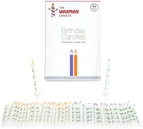 The Waxman Candles Color Flame Birthday Candles - Metallic Stars - 40 Pack - Party Colorful Unique Candles - Regular