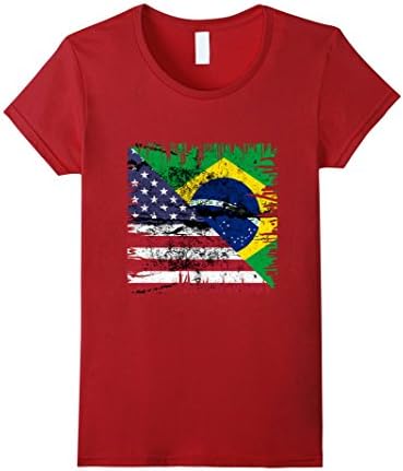 Womens American With Brazilian Roots - USA Brazil Flag T-Shirt Small Cranberry