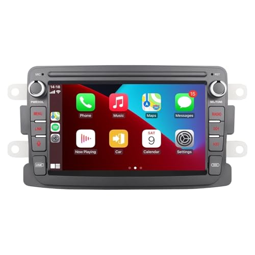 LXKLSZ Car Radio Compatible with CarPlay Wireless/Android Auto for Renault Dacia Duster Sandero Logan Captur Symbol Dokker with Touch Screen IPS/Bluetooth/Mirror Link/FM/AM/USB