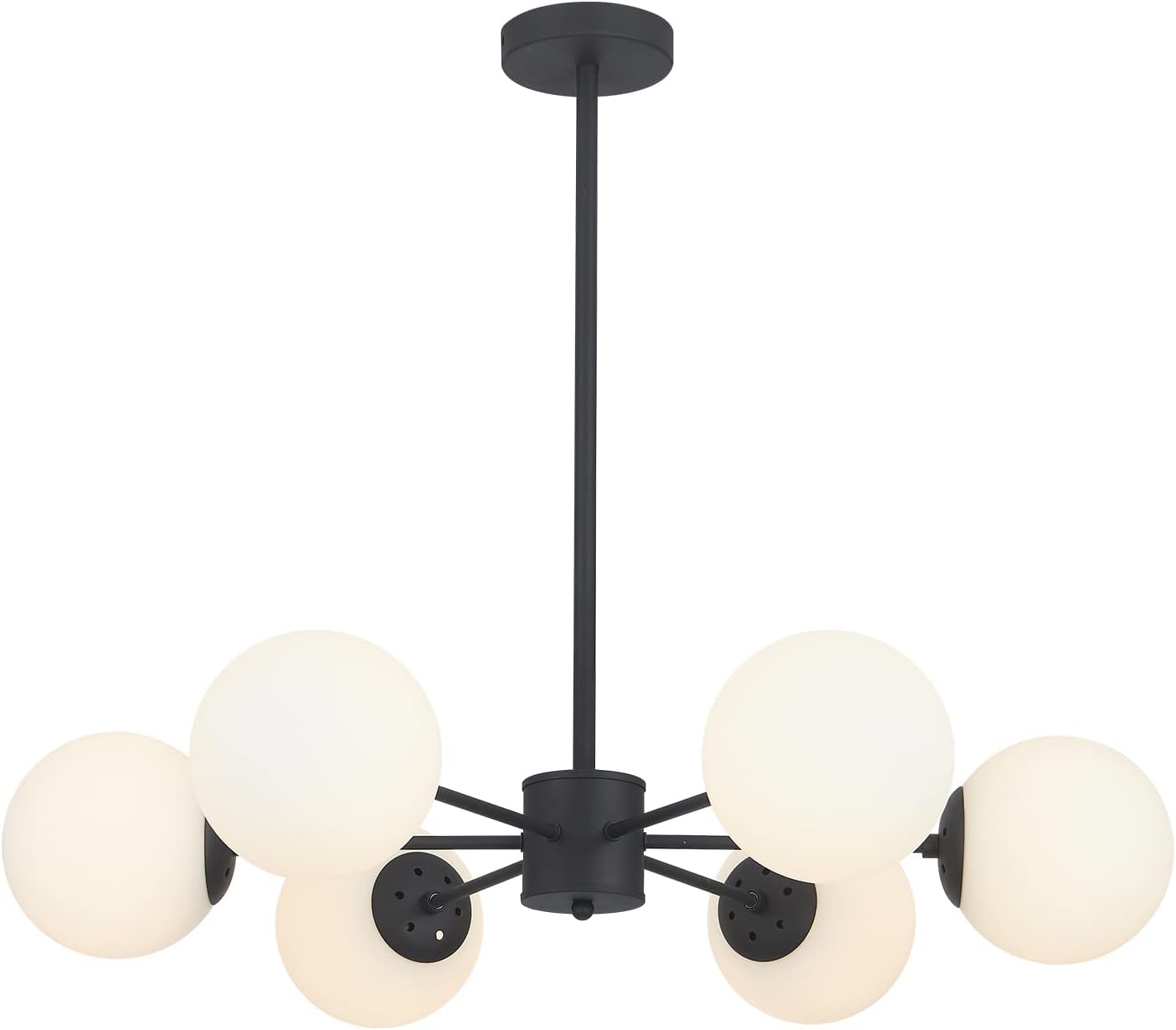 Photo 1 of KCO Lighting Matte Black Sputnik Chandelier Light Fixture Mid Century 6-Light Milk Glass Ball Chandelier Modern Globe Flush Mount Ceiling Light Kitchen Island Dining Lighting Fixture (Black+White)