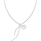 NORLSO Bow Necklace for Women Ribbon Necklace Bow Heart Pendant Necklace Cute Sweet Bow Necklace Jewelry