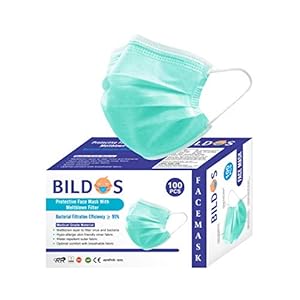 Bildos Melt-blown Fabric 3 Layer Disposable Surgical Face Mask With Nose Clip (GREEN) For Men & Women (100)
