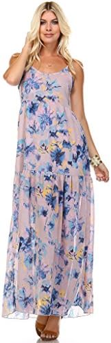 Marcelle Margaux Floral Printed Sleeveless Chiffon Maxi Dress Large Purple Floral