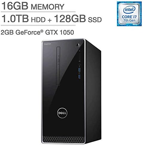 Dell Inspiron Desktop - Intel Core i7-7700 Processor 3.6GHz - 2GB NVIDIA GeForce GTX 1050 Graphics - 16GB DDR4 2400MHz RAM - 1TB SATA Hard Drive + 128GB Solid State Drive - Windows 10 Home