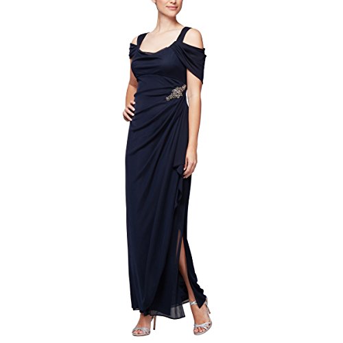 Alex Evenings Langes Schulterfreies Damenkleid, Mutter der Braut, formelle Veranstaltungen (in den Größen Klein bis Normal), Perlen-Marineblau, 36