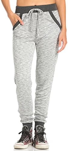 Women's Jogger Terry Lounge Long Jersey Pant Drawstring Elastic Camo Sweat Pants (MEDIUM, HEATHER GREY)