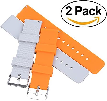 Randon Quick Release Silicone Watch Bands Soft Rubber Watch Strap for Samsung Gear 3,pebble 2,Pack of 2 (Pumpkin/Light Gray, 18)