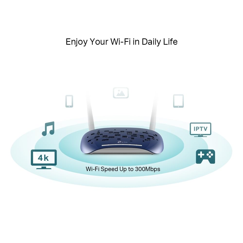 TP-Link 300 Mbps Wireless N VDSL/ADSL Modem Router, Single-Band, Broadband Speed Up To 100 Mbps, Versatile Connectivity, 4x Fast Ports, TP-Link Tether App, Easy setup (TD-W9960)