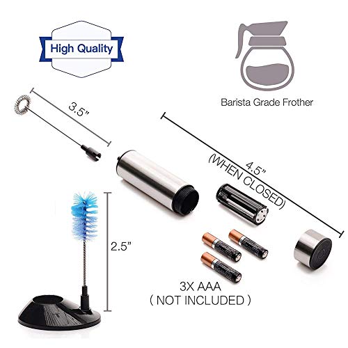 Techo Milk Frother Stainless Steel Electric Handheld Wand with Stand and Brush (frother)