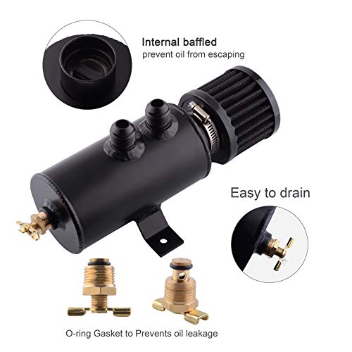 ESPEEDER Universal 10AN Aluminum Baffled Oil Catch Can Brushed Reservoir Tank with Breather Filter 750ml Black