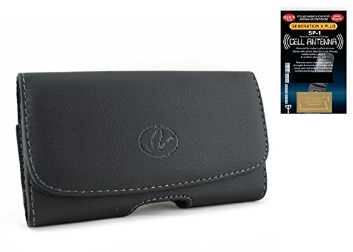 Samsung Galaxy Note 2 Note II Horizontal Leather Case with Magnetic closure with belt clip and belt loops (Plus Size will Fit w/ Otterbox Commuter on) + Cell Phone Antenna Booster