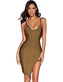 Meilun Womens Deep V Neck Strappy Splitting Club Party Bandage Dress