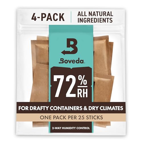 Boveda 72% Two-Way Humidity Control Packs For Wood Humidifier Boxes – Size 60 – 4 Pack – Moisture Absorbers – Humidifier Packs – Hydration Packets in Resealable Bag