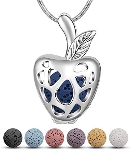 CELESTIA Mini Lava Aromatherapy Necklaces, Essentail Oil Diffuser Necklaces, Womens Fashion Silver Locket Pendant with 7pcs Lava Beads & 24" Snake Chain, Healing Jewellery, Gift-Boxed