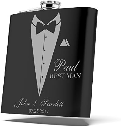 Personalized Flask Set, Groomsmen Gift, Customized Groomsman Flask Comes with Stainless Steel Funnel, Matte Black | Design 1