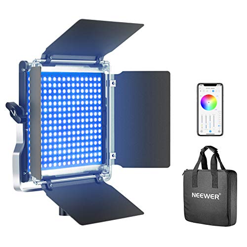 Neewer-660-RGB-Led-Light-with-APP-Control-660-SMD-LEDs-CRI953200K-5600KBrightness-0-1000-360-Adjustable-Colors9-Applicable-Scenes-with-LCD-ScreenU-BracketBarndoor-Metal-Shell-for-Photography