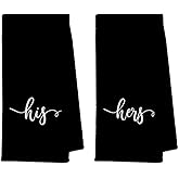UINHMOP 16''x24'' Set of 2 His and Hers Couple Soft and Absorbent Bath Towels Hand Towels for Bathroom Kitchen,Wedding Anniversary Valentine’s Day Gifts for Couples Newlyweds(Black)