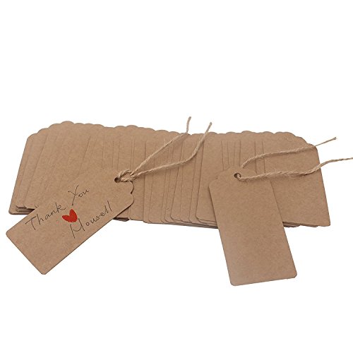 Zicome 200Pcs Kraft Paper Gift Tags for Christmas Presents Wedding Party Favors, 200 Feet Natural Jute Twine Included - Thumbnail 4