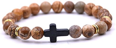 Aruie Jewellery Reiki Bracelet Bangle Cross Crucifix Plus Natural Volcanic Stone Buddha Bead Pearl Energy Hand Rope Charm Couple Lover Gift For Men Women (18 Colors)