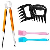 FULLLIGHT TECH Stainless Steel Serving Tongs with Silicone clip & Bear Claws Meat Shredders & Silicone Basting brush, for free(blue&pink)