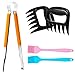 FULLLIGHT TECH Stainless Steel Serving Tongs with Silicone clip & Bear Claws Meat Shredders & Silicone Basting brush, for free(blue&pink)