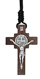 Intercession Wood Cross Crucifix on Cord - Made in Brazil (St Benedict Intercession Cross - Antique Silver - 2.75 Inches)