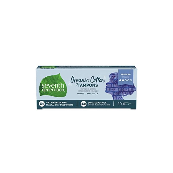 Seventh Generation Tampons, Non-Applicator, Organic Cotton, Regular Absorbency, 20 count (Packaging May Vary)