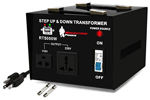 ROCKSTONE POWER 5000 Watt Voltage Converter Transformer - Heavy Duty Step Up/Down AC 110V/120V/220V/240V Power Converter - Circuit Breaker Protection – DC 5V USB Port - CE Certified [3-Year Warranty]