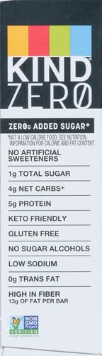 KIND ZERO ADDED SUGAR HEALTHY SNACKS BARS, DARK CHOCOLATE NUTS & SEA SALT, GLUTEN FREE, HIGH FIBER, KETO SNACKS, 5G PROTEIN, 5 COUNT