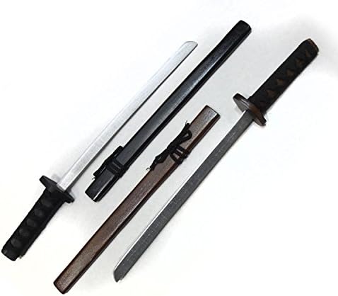 Small Children's Wooden Toy Katana Sword Set in Black and Brown.