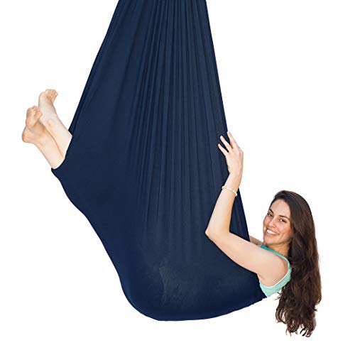 Quility Indoor Therapy Swing for Kids with Special Needs | Lycra Snuggle Swing | Cuddle Hammock for Children with Autism, ADHD, Aspergers | Ideal for Sensory Integration (Up to 165lbs, Dark Blue)