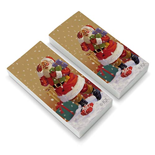 Christmas Holiday Santa Delivering Presents Holly Eraser Set of 2